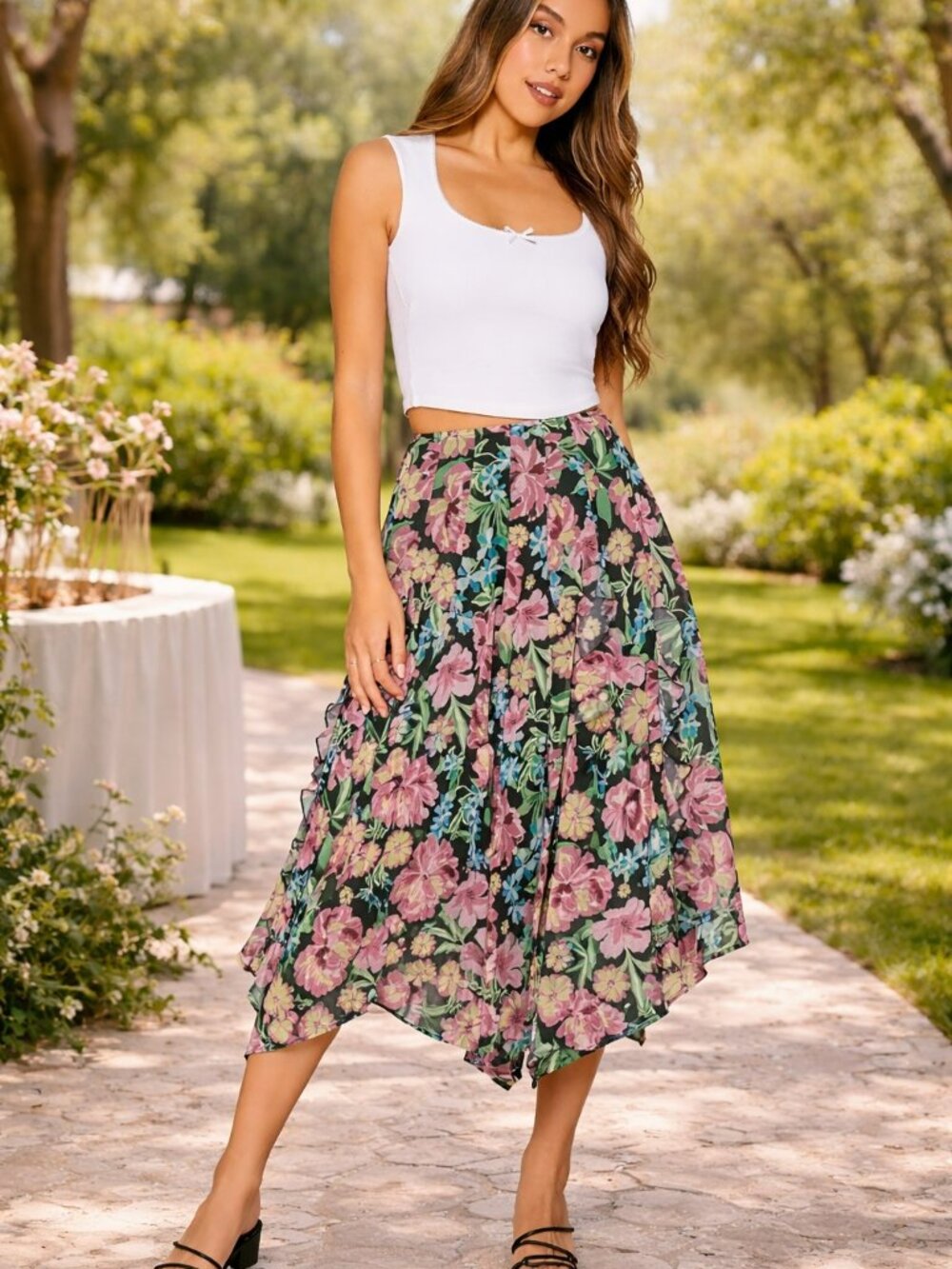 NWT Lost + Wander Camilla Bloom Maxi Skirt In Black Multi Floral